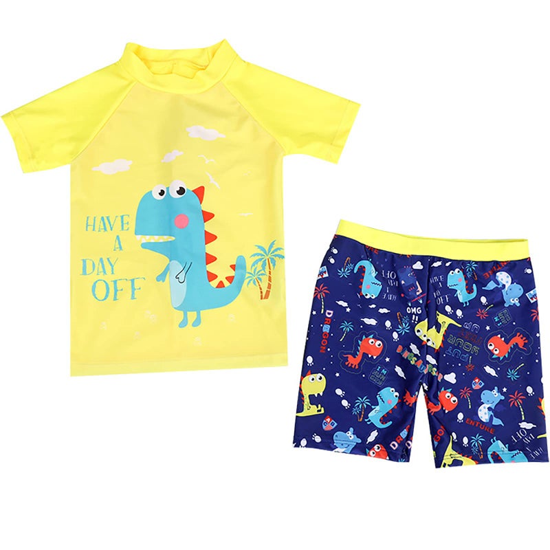 YAGATA Toddler Swimsuit Boy Cute Dinosaur Swimsuits Boys Swim Trunks & Shirt Set Yellow 5-6 Years 10 - Image 1